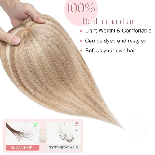 Vista 4 de SEGO Hair Toppers for Women Real Human Hair with Bangs #12P613 #12P613 rubio dorado café y blanqueado