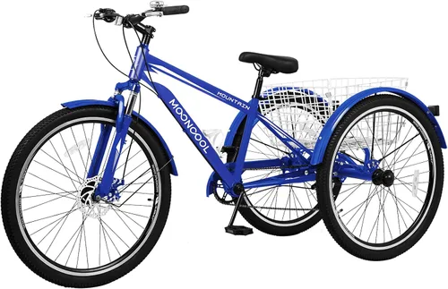 Vista 11 de Slsy Triciclo de montaña para adultos, bicicleta de tres ruedas de 7 velocidades, triciclos para adultos de 24/26 pulgadas para personas mayores