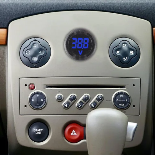 Vista 6 de Voltímetro digital para automóvil, 4 unidades, CC 4-28 V, 12 V, 24 V, voltímetro redondo de 2 cables, medidor de voltaje digital de CC para Azul