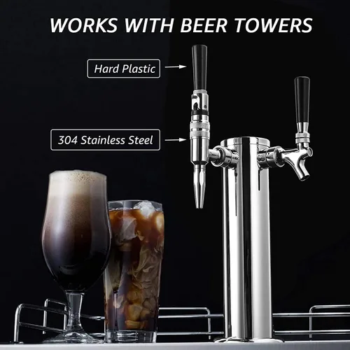 Vista 4 de Nitro Tap Stout Grifo, todo acero inoxidable Nitrógeno Draft Beer Tower Cold Brew Nitro Kegerator Draught Keg Tap con mango de grifo de cerveza