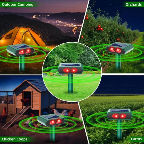 Vista 8 de Repelente solar nocturno de animales 2025, repelente de ciervos al aire libre con luz LED roja, paquete de 4 unidades impermeables para gato