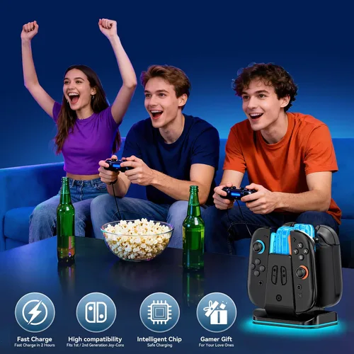 Vista 7 de Compatible con interruptor 21 Base de cargador Joycon controlador, soporte de carga magnético 8 en 1 para JoyCon 2, Switch 1 y OLED Joy