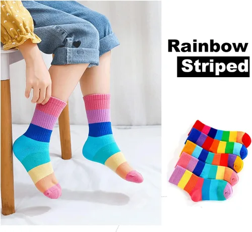 Vista 33 de EPEIUS Paquete de 5 calcetines sin costuras con rayas arcoíris para niños y niñas