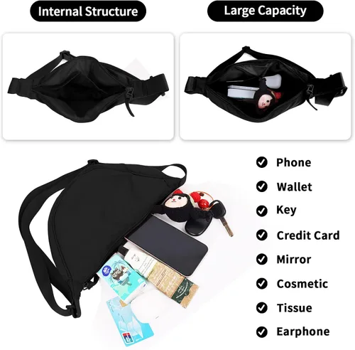 Vista 4 de Nylon Crescent Crossbody Bag for Women Purses Trendy Men,Small Travel Sling Bag Hobo