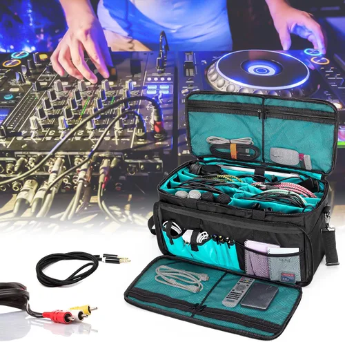 Vista 7 de LoDrid - Bolsa grande para archivos de cables con parte inferior acolchada para equipos de música, color negro