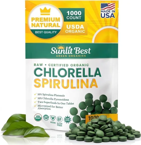 Vista 10 de Sunlit Best USDA Organic Chlorella Spirulina en polvo – Fuente 100% cruda y vegana de proteína y clorofila Bebida energética de superalimentos sin