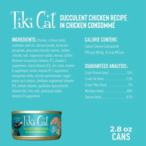 Vista 4 de Tiki Cat Luau - Comida húmeda sin granos, baja en carbohidratos, con aves de corral o peces en consomé para gatos adultos y gatitos., Chicken