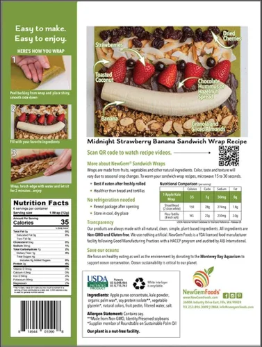 Vista 2 de Apple Kale Sandwich Wraps (Two-Pack) – Gluten-Free, Low-Calorie Wraps Made with Real Fruits & Vegetables – Plant-Based, Non-GMO, Vegan