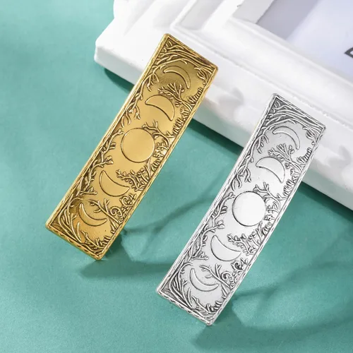 Vista 9 de Dreamtimes Pinza para el cabello vintage retro bosque fase lunar grande hecha a mano pasador de metal francés pinza de protección horquilla