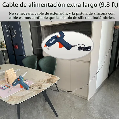 Vista 2 de Pistola de pegamento caliente de tamaño completo con estuche, interruptor de 60W/100W/APAGADO, cable de alimentación extra largo de 9.8 pies