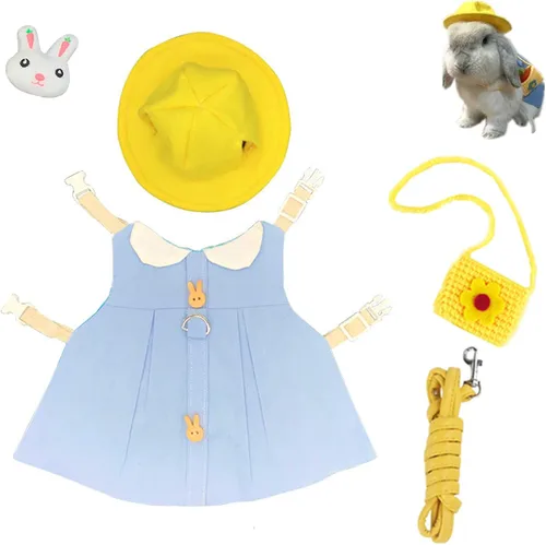 Vista 8 de Ropa de conejillo de indias, ropa suave de hurón con arnés de conejo para mascotas y correa, mini bolsa para sombrero, lindo broche para collares
