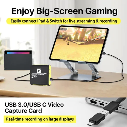 Vista 2 de USB 3.0 HDMI Video Capture Card for Switch 2 PS5 Xbox 1080P 60FPS Streaming Plug & Play, sin controlador, paso 4K a 30Hz, entrada de micrófono