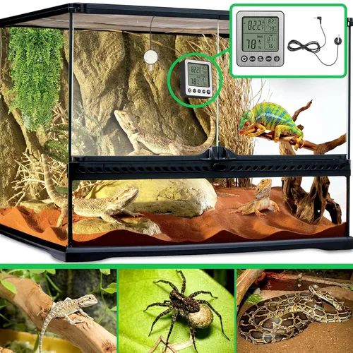 Vista 4 de Termómetro Digital para Refrigerador y Congelador con Sensor Extra Termómetro para Reptiles Higrómetro Máximo y Mínimo Recordatorio Negro ZZ20