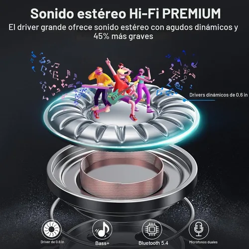 Vista 3 de Auriculares inalámbricos, auriculares Bluetooth 5.4, micrófono con cancelación de ruido ENC con graves estéreo, auriculares de reproducción de 40