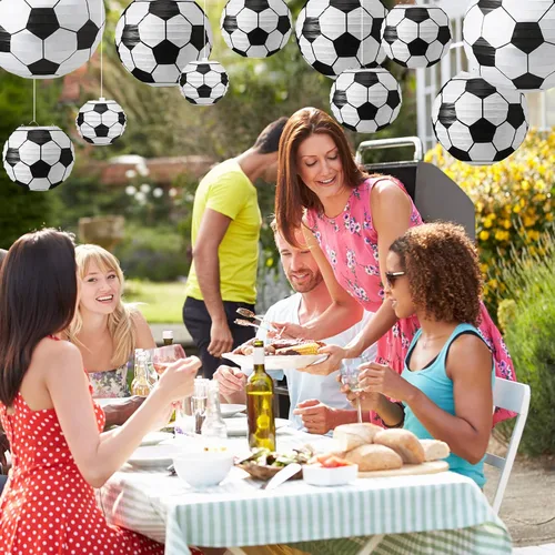 Vista 5 de 16 linternas de papel deportivas de fútbol de varios tamaños, para interiores y exteriores, para fiestas, decoraciones de fiesta de fútbol, temática