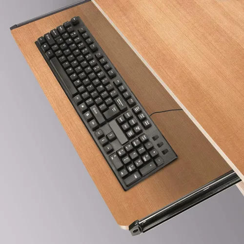 Vista 7 de KINJOEK 2 rieles deslizantes de bandeja para teclado de 14 pulgadas, altura ajustable, rodamientos de bolas resistentes, riel de montaje en teclado