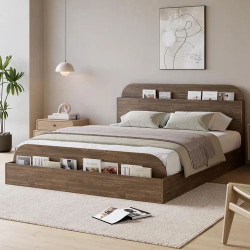 Vista 13 de Estructura de cama Garvee tamaño individual con cabecero y estribo – Cama de plataforma baja para niños, diseño de piso doble de madera, sin ruido