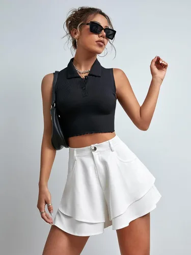 Vista 5 de Verdusa Mini pantalones cortos casuales de cintura alta con bolsillos para mujer