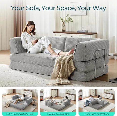 Vista 15 de LINSY HOME Sofá cama convertible de 79 pulgadas, sofá cama plegable de compresión, sofá cama plegable de pana para sala de estar y dormitorio, sofá