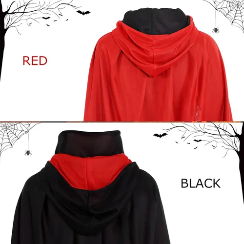 Vista 3 de NOLITOY Capa con capucha de Halloween para mujeres y hombres, capa de bruja vampiro para adultos, capa de Halloween para cosplay, disfraz y fiesta