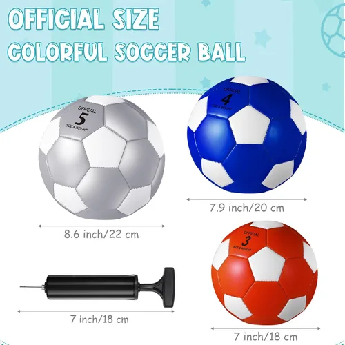 Vista 2 de Jexine Balón de fútbol a granel con inflador, tamaño oficial, para interiores y exteriores, suave, regalo deportivo para niños, adolescentes