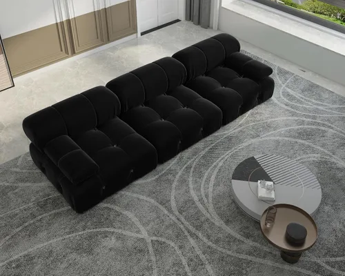 Vista 7 de JACH Sofá Seccional Modular Negro, 104" Sofás de Terciopelo Minimalistas de Estilo Mediados de Siglo, Cómodo Sofá Convertible de Asiento Profundo