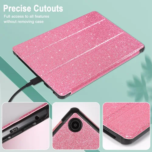 Vista 5 de Caweet Funda para TCL Tab 8 - Ultra Ligero Slim Hard Back Shell Tri-Fold Stand Cover Glitter Pink