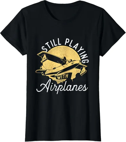 Vista 43 de Still Playing With Airplanes - Camiseta de control remoto RC Avión Piloto, Negro