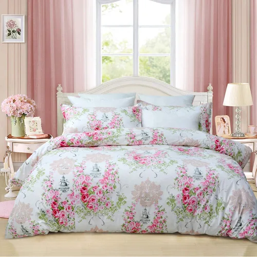 Vista 29 de FADFAY Juego de funda de edredón tamaño individual azul con flores de rosa y peonía, ropa de cama rústica con flores de peonía, juego de funda