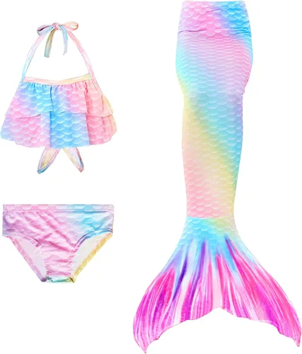 Vista 9 de zocapuy Traje de baño de cola de sirena para niñas y niños, disfraz de princesa, traje de baño para fiesta (sin monoaleta)