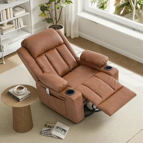 Vista 7 de Rocker - Silla reclinable con calor y masaje, silla reclinable giratoria de 360° para adultos, asiento de sofá individual reclinable de gran