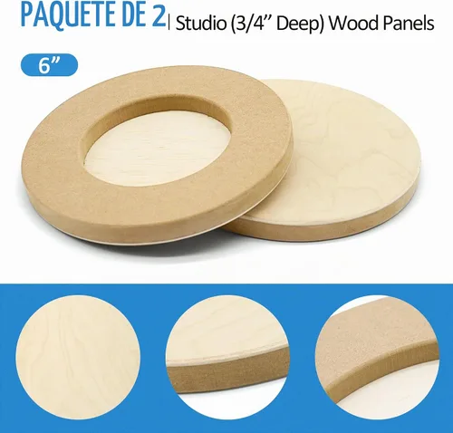 Vista 5 de Falling in Art - Paquete de 2 paneles redondos de madera de abedul sin terminar de 6 pulgadas para pintar Studio 3/4’’ Deep Wood Canvas, Cradle