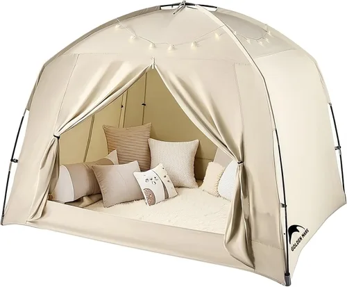 Vista 11 de Tienda de campaña con cama individual para niños y adultos, tiendas de 2-Caqui