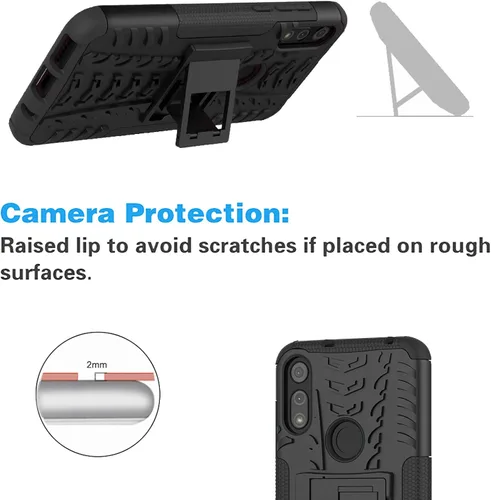Vista 3 de Funda de teléfono para Moto E 2020 Motorola E7 con protector de pantalla de vidrio templado y accesorios de célula híbrida dura y resistente, Negro