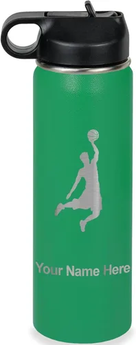 Vista 39 de LaserGram Botella de Agua Personalizada, Basketball Slam Dunk Man, Acero Inoxidable de Doble Pared con Aislamiento al Vacío con Pajita Abatible