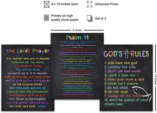 Vista 2 de 10 Diez Mandamientos – Arte de pared de oración de los Señores – Salmo 91 – Decoración de pared religiosa – Arte cristiano para mujeres y niños