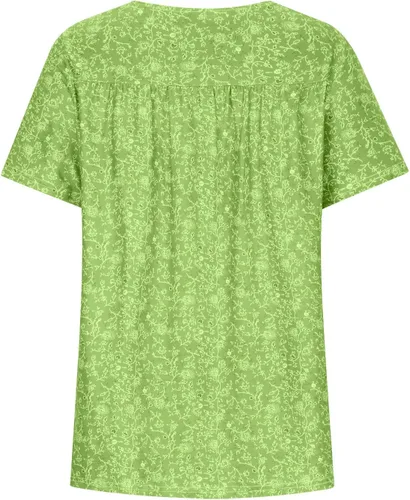 Vista 6 de Floral Loose Fit Long Tshirts for Women Fall Summer Short Sleeve Crew V Neck Pleated Tee Shirt Tops Women 2024