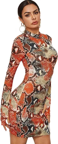 Vista 4 de SweatyRocks Vestido de club de manga larga con estampado de leopardo para mujer, mini vestidos ajustados