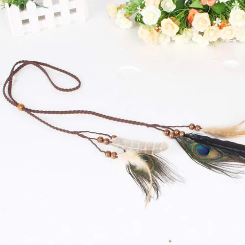 Vista 5 de Diadema de plumas hippie indio bohemio con borla bohemia para Halloween diadema para el pelo para mujer adorable corona para decoración de fiesta