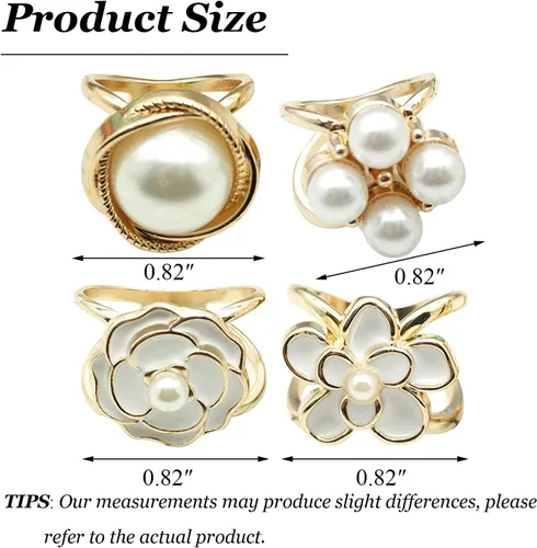 Vista 66 de 4 piezas de clip de anillo de bufanda para mujer, broche de perlas y flores, hebilla de metal para chal, accesorios de decoración para damas y niñas