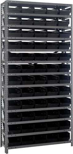 Vista 547 de Quantum QSBU-245BK Heavy Duty Shelving Unit with (7) Shelves and (24) QUS245 Black Bins for Garage Warehouse Storage Distribution 400 lb Load