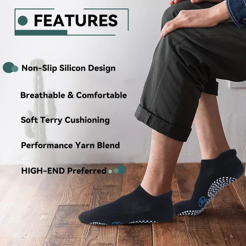 Vista 4 de Non Slip Yoga Socks with Grips for Pilates, Ballet, Barre, Bikram, Barefoot, Hospital Anti Skid Socks for Women and Men