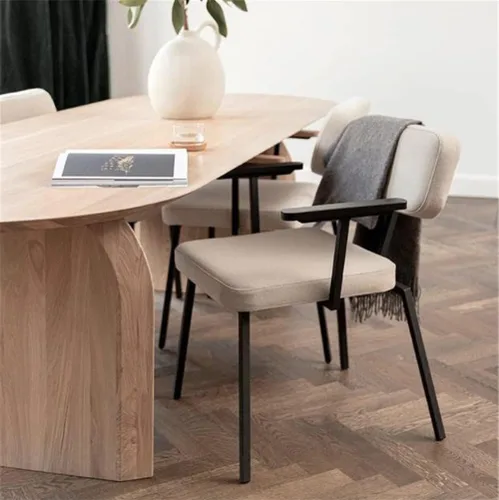 Vista 9 de Moderna mesa ovalada sólida con doble pedestal, madera natural, muebles de estilo Wabi-sabi para comedor, cocina, ocio, mesa de centro, color Marrón