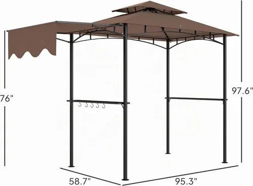 Vista 7 de Outsunny Gazebo de parrilla de 8' x 5' Toldo lateral de doble nivel, 6