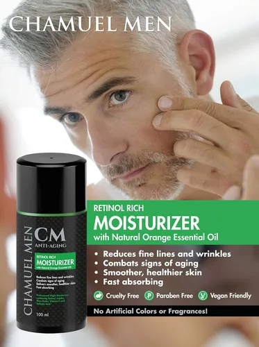 Vista 5 de CHAMUEL MEN Crema facial diaria para hombres con 2.5% de retinol hidratante antienvejecimiento para líneas finas, manchas oscuras y arrugas, loción