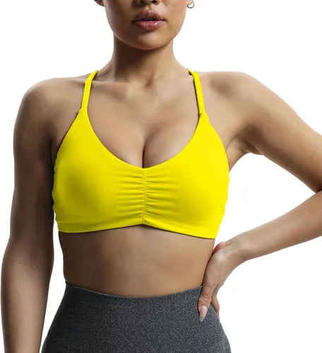 Vista 3 de Aoxjox Brasier deportivo de entrenamiento para mujer, camiseta sin mangas con espalda cruzada, fruncida, con relleno, para yoga
