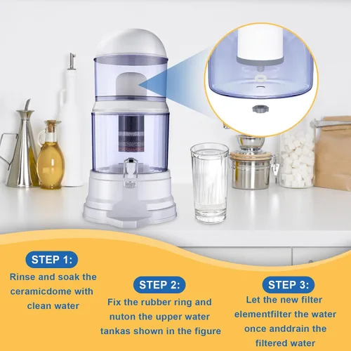 Vista 5 de Paquete de 2 filtros de agua de cúpula de cerámica de repuesto de 0.2 a 0.5 micras para sistema portátil de purificación de agua de encimera