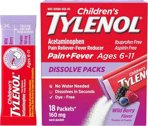 Vista 8 de Tylenol para niños en polvo con 160 miligramos de acetaminofeno, alivia el dolor y reduce la fiebre, paquetes de disolución para aliviar