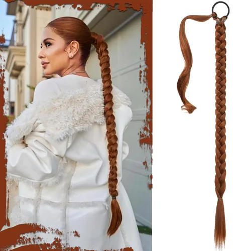 Vista 45 de SOFEIYAN Extensión de cola de caballo trenzada larga con banda elástica y mechón liso envolvente, extensiones de cabello naturales suaves