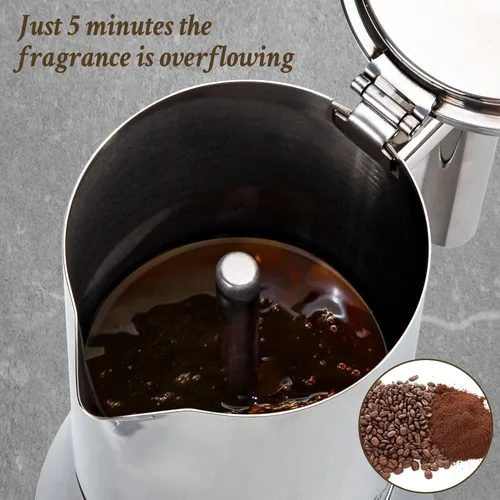 Vista 5 de LAOION Cafetera de Espresso para Estufa, Olla Moka de 6 Tazas 10 oz, Cafetera Cubana y Italiana de Acero Inoxidable para Cafetera Cubana, Compatible